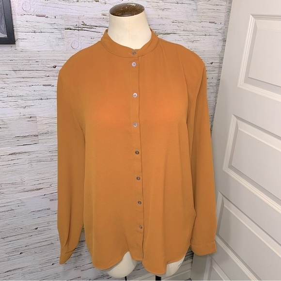 Jacqueline De Yong Rusty Orange Crepe Blouse Mandarin Collar Long Sleeves 36 EU - Picture 4 of 14